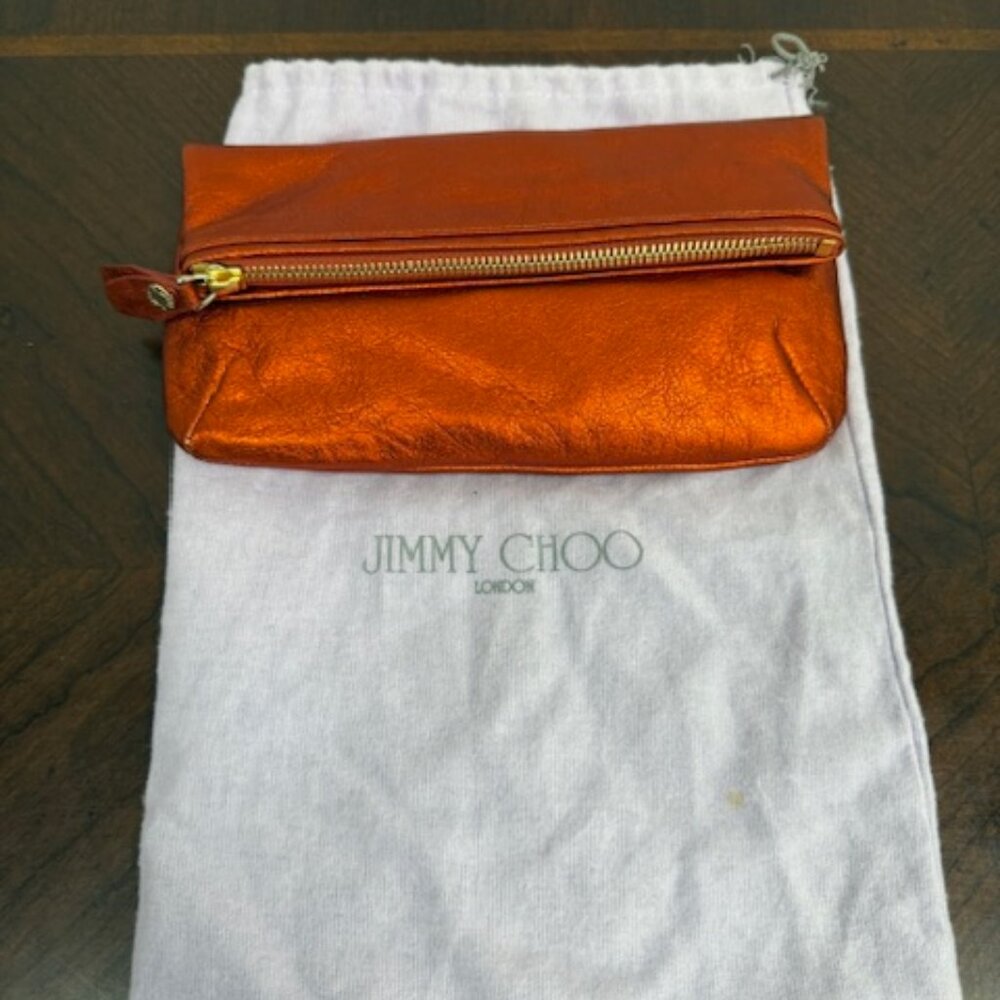 Jimmy Choo Burnt Orange Metallic Clutch